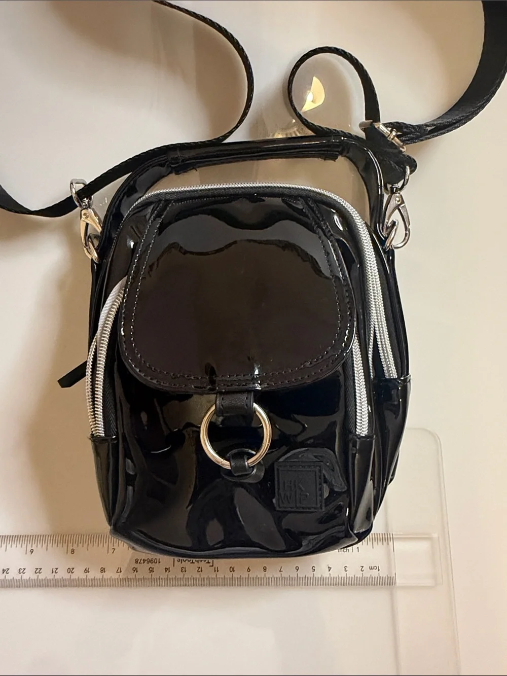 IHKWIP The Stellar North/South Crossbody with Top Handle black patent